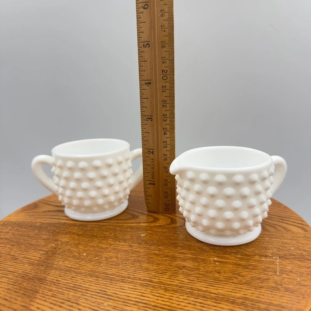 AT6 Vintage Small‎ Milk Glass Hobnail Sugar and Creamer SET